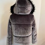 EXPRESS Dark Grey Velour Padded Puffer Jacket with Fur Hood Size Medium NWT! Photo 2