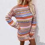 Womens Open Knit Sunset Chevron Stripe Knit Coverup Dress sz large Orange Photo 6