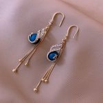 Elegant and Chic Peacock Long Tassel Dangle Drop Earrings for Women Gold Photo 1