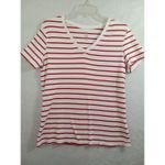 Faded Glory  top Women Large Red And White Striped V Neck Short Sleeve‎ Photo 2
