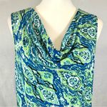 kim rogers blue and lime green cowl neck abstract print shift dress size large Photo 1
