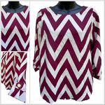 Dina Be Chevron 3/4 Sleeve Silky Burgundy & White Blouse  Women’s S Business Photo 1