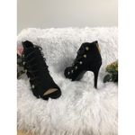 Jessica Simpson Black Suede Open-toe Stiletto Heel Gold Button Straps Zip Back9M Photo 2