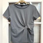 EXPRESS  Textured Stretch Top Short Sleeve Waist Knot Smokey Blue Size Large L Photo 8