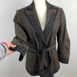 BCBGMAXAZRIA Linen Brown/Navy Embroidered Jacket L Photo 2
