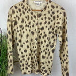 Donna Toran Tan & Black Animal Print Silk Blend Button Up Cardigan Sweater M Brown Size M Photo 0
