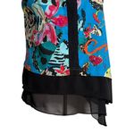 Nicole Miller Butterfly Print Top Size M Asymmetrical Hem Colorful Eclectic Black Size M Photo 2