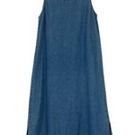 Vintage Agapo Denim Midi Dress Floral Embroidered Sleeveless Side Slits Size M Blue Size M Photo 0