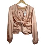 EXPRESS NWT Women’s Satin Twist Front Tie Back Blouse Pale Pink Size XL Photo 3