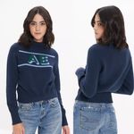 American Eagle  Smiley Navy Mock Neck Logo Smile Face Sweater Photo 1