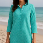 Lands' End Lands’ End Teal Seashell Hoodie Mini Dress XS – Beach Cover-Up Coastal Nautical Photo 0
