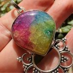 Rainbow Solar Quartz Sterling Silver Pendant Boho Pink Photo 3