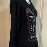 Affliction Fire Water  Women's  Bird Of Prey Black Silver Foil Design Tee Medium Photo 8