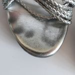 BCBGMAXAZRIA BCBG Paris Metallic Silver Faux Leather Woven Rope Strappy Cork Open Toe Wedges Photo 8