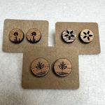 Handmade 3 Pack Wooden Engraved Stud Earrings Photo 0