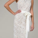 Tadashi Shoji One Shoulder Scalloped Embroidered Dress Women’s 4 Cream Elegant Photo 0
