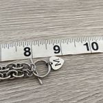 M Letter Charm Heart Silver Tone Choker Necklace Toggle Clasp Initial Jewelry Photo 3