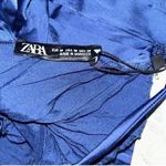 ZARA  Navy Blue Wrinkled and Satin Effect Midi
Dress(Size Medium) Photo 5