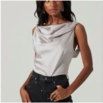 ASTR  THE LABEL BRISIA SATIN COWL NECK RHINESTONE EMBELLISHED‎ TOP TANK SZ L Photo 2