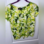 Jones New York Petite Medium 100% Cotton Natural Fiber Yellow Green Print Top Photo 4