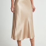 Commense Minimalist High Waisted Satin Flowy Midi Skirt Apricot Elegant Medium Photo 2