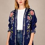 Johnny Was NWOT Emika Kimono Embroidered Open Front Jacket Navy 3/4 Sleeves XL Photo 0