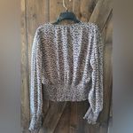 Talent Blouse Womens Size 1XL Brown Black Low V Neck Sheer Smocked Bottom Casual Photo 5