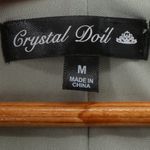 Crystal Doll Sage‎ Green Tiered Mini Dress Cottage Peasant Boho Puff Sleeve Textured Size M Photo 2