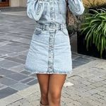 ZARA  Jeans Denim Long Sleeve Bruiser Stretch Frayed Mini Shirt Dress Sz M Photo 7