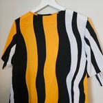 SheIn Blouse Top Short Sleeve Black White Yellow Wavy Stripe Business Casual Photo 4