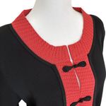 Misook Sweater Blazer Cardigan Black with Red Trim Frog Closure Size M Photo 1