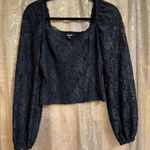 EXPRESS  Black Sheer Lace Balloon Sleeve Cropped Sweetheart Top Small NWT Photo 0