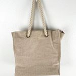 BIKINI BABE Khaki Pink Bow Accents Rope Straps Lined Beach Canvas Tote Photo 2