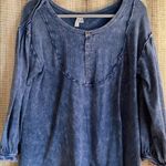 We The Free  M+M Free People’s Blouse Top Shirt Women’s Medium Blue 100% Cotton Photo 1