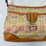 Etienne Aigner  Vintage Early 2000's Tan Multi Signature Print Shoulder Bag Photo 2