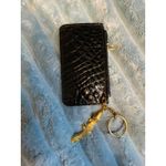 Gilded Crocodile Embossed Leather Coin Purse Keychain | Mini Zip Pouch Black Photo 3