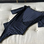 Free People Intimately Free‎ People Navy Black Mesh Trimmed Criss Cross Bodysuit Photo 0