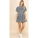 Pinch Zebra Animal Print Mini Dress Women's M Navy Short Puff Sleeves Dress NEW Size M Photo 2