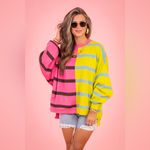 Free People NWT Uptown Stripe Pullover In Aurora Lime Combo $148 MSRP Photo 4