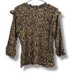 Evereve Roan + Ryan Black, Mustard & Cream Floral 3/4 Sleeve Ruffle V Neck Top Black Size XS Photo 3
