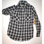 True Religion New Womens Designer M Plaid Top Logo Black Gray White NWT Long Photo 2