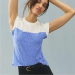 Maeve Anthropologie Shirt Women Medium Blue White Textured Smocked Muscle Tee Photo 0