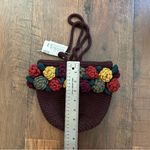Anthropologie brown crochet wool bag with crochet flowers, NWT Photo 10