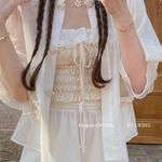 Cream White Lace Ribbon Bow French Romantic Cottagecore Ballet Crop Top Photo 1