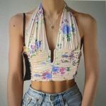 ZARA  Pink Floral Silky Rouched Halter Crop Top Photo 1