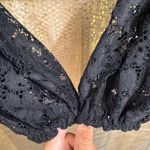 EXPRESS  Black Sheer Lace Balloon Sleeve Cropped Sweetheart Top Small NWT Photo 3