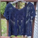 EXPRESS  Women’s Pullover Navy Blue Mesh lace short sleeve Babydoll Shirt|Size:S Photo 14