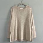 Little Lies Side Slit Cream Crewneck Knit Pullover Sweater Tan Photo 1