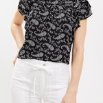 Loft Paisley Ruched Flutter Sleeve Mixed Media Top Lightweight Chiffon Photo 0