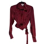 Unique Vintage  Burgundy Satin Western Style Tie Front Blouse Shirt XL Photo 7